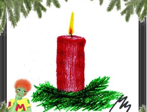 Melwin Melones Adventkalender geöffnetes Türchen 1 - Kerze
