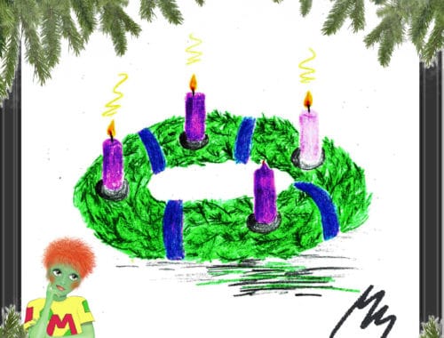 Melwin Melones Adventkalender geöffnetes Türchen 13 - Adventkranz